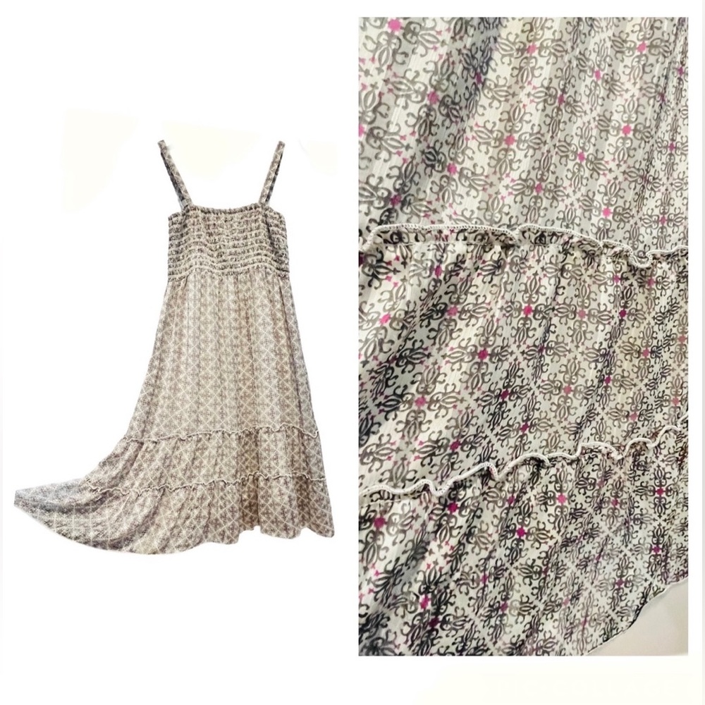 PARDON Womens Gray/Pink Flowy Ruffle Floral Ruched Strappy Dress Size 12 EU 42